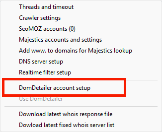 Click the DomDetailer account setup option